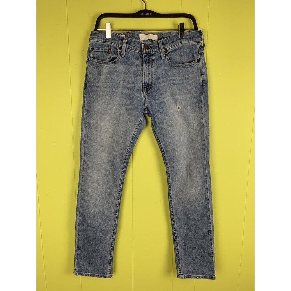 Hollister Mens Size 31x30 Straight Fit Mid Wash Blue Jeans Stretch Distressed